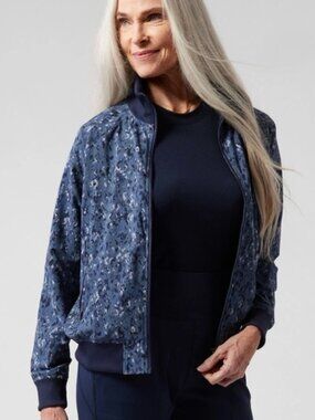 ATHLETA Women’s Brooklyn Bomber Full Zip Light Jacket Medium Blue